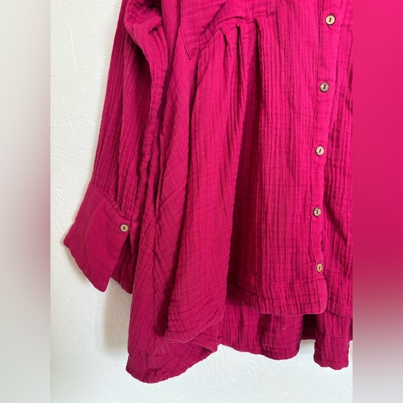 Free People Pink Cotton Gauze Voyager Oversized Relaxed Fit Tunic Shirt Dress - Picture 7 of 12